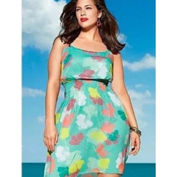Lane Bryant dress size 22 - 24 women summer high-low spaghetti straps chiffon - Picture 1 of 11